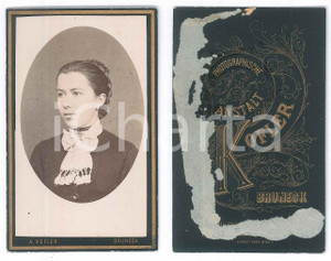 Fotografia d epoca originale 1890 ca BRUNICO/ BRUNECK Donna con foulard bianco Foto Alois KOFLER CDV 1