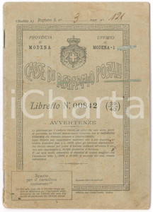 Oggetto da collezione cartaceo 1912 MODENA Casse di Risparmio Postali  Libretto Jolanda VACCARI 1