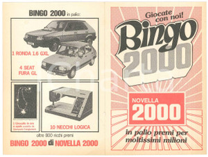 Oggetto da collezione cartaceo 1970 ca NOVELLA 2000  Tessera premi BINGO VINTAGE 1