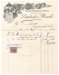 Documento originale, autentico 1893 MILANO Via Passarella 14  LOMBARDI & MACCHI dolci Fattura 1