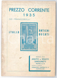Libro, pubblicazione d epoca 1935 MILANO Ditta Amleto e Renato SANGUINETTI Listino prezzi francobolli 16 pp. 1