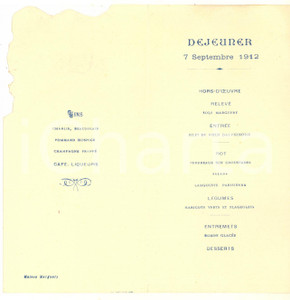 Oggetto da collezione cartaceo 1912 FRANCE  MAISON MARGUERY  EMBOSSED vintage menu 1