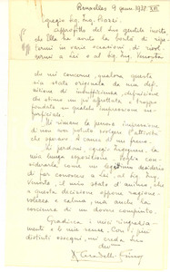 Autografo originale 1938 BRUXELLES Lettera Gino CERADELLI per restare alla SACICPIRELLI  AUTOGRAFO 1