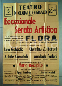 Materiale pubblicitario d’epoca 1950 ca Teatro OLGIATE COMASCO  Serata Artistica Circolo FLORA  Locandina 1