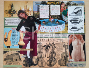 Stampa, bozzetto originale 1975 ca ITALIA  CULTURA POP  Collage CURIOSO violini erotismo 31x25 cm 1