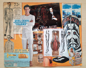 Stampa, bozzetto originale 1975 ca ITALIA  CULTURA POP  Collage CURIOSO tuta da uomo erotismo 31x25 cm 1