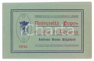 1946 TORTONA UniversitÃ  popolare - Ist. Alighieri - Tessera Ing PIetro BARTALINI Tessera d'epoca. FAIR/discreto Lievi smussature agli angoli Formato: 11x7 cm originale e autentica 1
