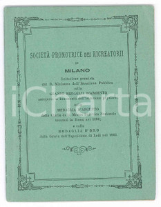 Oggetto da collezione cartaceo 1883 MILANO SocietÃ  promotrice dei ricreatori  Tessera 8x10 cm 1