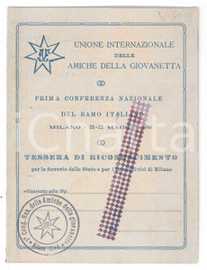 Oggetto da collezione cartaceo 1906 MILANO Unione amiche della giovanetta  Prima conferenza nazionale Tessera 1