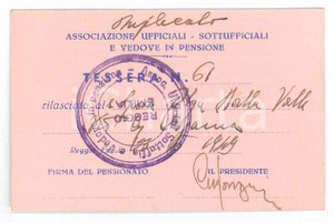 Oggetto da collezione cartaceo 1949 REGGIO EMILIA Ass. Ufficiali e vedove  Tessera di Olga DALLA VALLE 1
