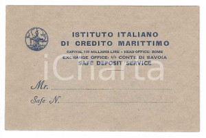 Oggetto da collezione cartaceo 1920 ca ROMA Istituto italiano di credito marittimo  Tessera 10x6 cm 1