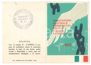 Oggetto da collezione cartaceo 1965 ANPPIA Sez. CADELBOSCO SOPRA Tessera Perseguitati Politici Antifascisti 1