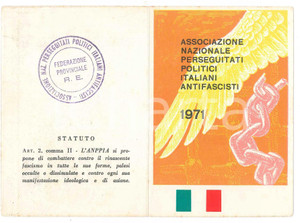 Oggetto da collezione cartaceo 1971 ANPPIA  REGGIO EMILIA Tessera Perseguitati Politici Italiani Antifascisti 1