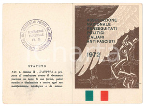 Oggetto da collezione cartaceo 1972 ANPPIA  REGGIO EMILIA Tessera Perseguitati Politici Italiani Antifascisti 1
