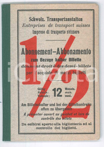 Oggetto da collezione cartaceo 1930 ca SCHWEIZ TRANSPORTANSTALTEN  Abonnement 12 Monate Specimen 1