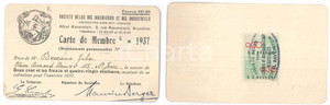 Oggetto da collezione cartaceo 1937 BRUXELLES Société belge des ingénieurs et des industriels  Carte de membre 1