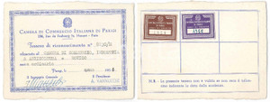 Oggetto da collezione cartaceo 1954 PARIGI Camera di Commercio italiana  Tessera Camera di Commercio di Rovigo 1