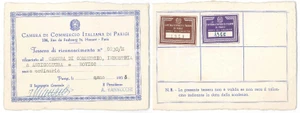 Oggetto da collezione cartaceo 1954 PARIGI Camera di Commercio italiana  Tessera Camera di Commercio di Rovigo 1