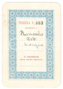Oggetto da collezione cartaceo 1934 NAPOLI Società per progresso nelle scienze  Tessera XXIII riunione 8x12 cm 1