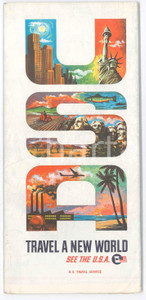 Materiale pubblicitario d’epoca 1961 USA Travel a new world  Mappa U.S. DEPARTMENT OF COMMERCE 1