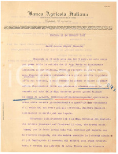 Documento originale, autentico 1927 TORTONA Banca Agricola Italiana  Lettera su affari di nobildonna 1