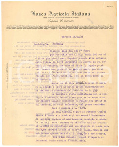 Documento originale, autentico 1925 TORTONA Banca Agricola Italiana  Lettera per subasta di una villa 1