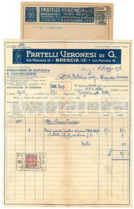 Documento originale, autentico 1926 BRESCIA via Marsala 18  Fratelli VERONESI di G.  Posaterie  Fattura 1