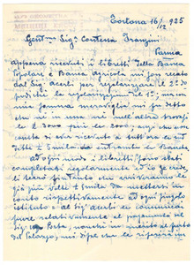 Manoscritto, lettera originale 1925 TORTONA Lettera geom. Ercole MAININI per lavori a una proprietÃ  Autografo 1