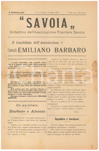 Giornale, rivista storica 1897 PADOVA  SAVOIA  Candidato Emiliano BARBARO Bollettino nÂ° 3 1