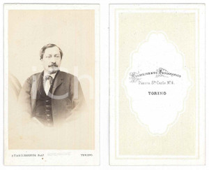 Fotografia d epoca originale 1870 ca TORINO Ritratto maschile  Busto Foto SCHEMBOCHE CDV 1