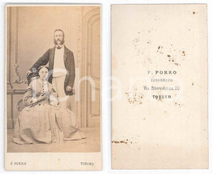 Fotografia d epoca originale 1870 ca TORINO Ritratto di due coniugi  Foto F. PORRO CDV 1