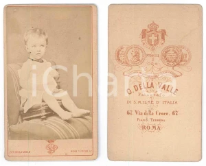 Fotografia d epoca originale 1875 ca ROMA Bambino su seggiolino  Ritratto  Foto Giuseppe DELLA VALLE CDV 1