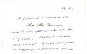 Autografo originale 1980 PADOVA Avv. Aldo PERISSINOTTO  Biglietto ringraziamento AUTOGRAFO 1