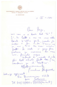 Autografo originale 1980 SALERNO Lettera Gioacchino PAPARELLI in morte di un conoscente AUTOGRAFO 1