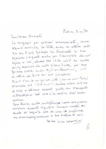 Autografo originale 1980 PADOVA Lettera Lino LAZZARINI in morte di un conoscente Autografo 1