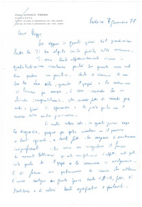 Autografo originale 1978 PADOVA Lettera Angelo FERRO per condoglianze  Autografo 1