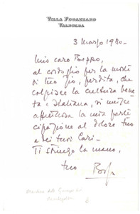 Autografo originale 1980 ORIA  VILLA FOGAZZARO  Lettera marchese Giuseppe ROI Autografo 1