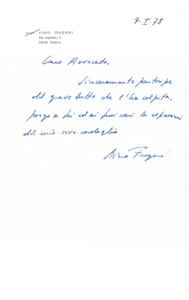 Autografo originale 1978 PADOVA Lettera Piero FRUGONI per condoglianze  Autografo 1