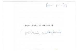 Autografo originale 1978 PADOVA Prof. Enrico OPOCHER Biglietto da visita AUTOGRAFO 10x7 cm 1