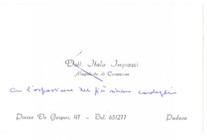 1978 PADOVA Italo INGRASCÌ Magistrato cassazione - Biglietto da visita AUTOGRAFO