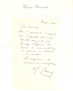 Autografo originale 1980 PADOVA Cesare CRESCENTE  Biglietto condoglianze AUTOGRAFO 1
