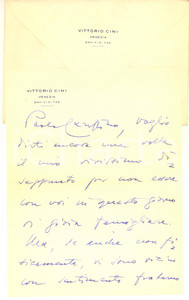 Autografo originale 1958 VENEZIA Lettera Vittorio CINI per congratulazioni  AUTOGRAFO 1