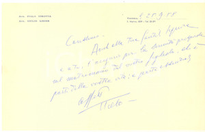 Autografo originale 1958 VENEZIA Lettera avv. Italo VIROTTA per auguri  AUTOGRAFO 1