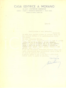 Autografo originale 1958 NAPOLI Lettera Antonio MORANO editore per congratulazioni AUTOGRAFO 1