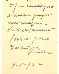 Autografo originale 1932 VENEZIA Cartolina Ernesto PIETRIBONI per invito  Autografo 1