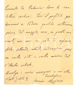 Autografo originale 1932 NAPOLI Lettera sen. Gennaro MARCIANO per viaggio a Padova Autografo 1