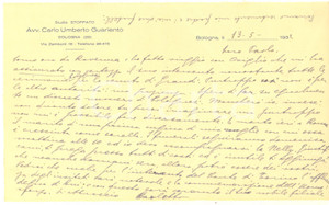 Autografo originale 1932 BOLOGNA Lettera avv. Carlo Umberto GUARIENTO per cerimonia AUTOGRAFO 1