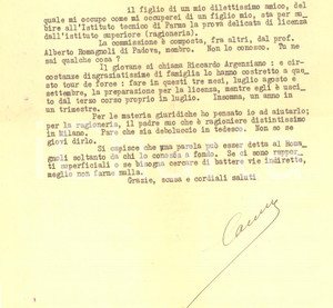 Autografo originale 1932 PARMA Lettera Aurelio CANDIAN a favore di un amico  Autografo 1