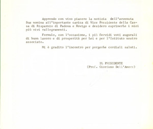 Autografo originale 1975 ROMA Lettera Giordano DELL AMORE Associazione Casse di Risparmio Autografo 1