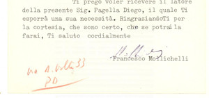 Autografo originale 1975 ROMA Francesco MOLLICHELLI  Padovani nel mondo Autografo 1